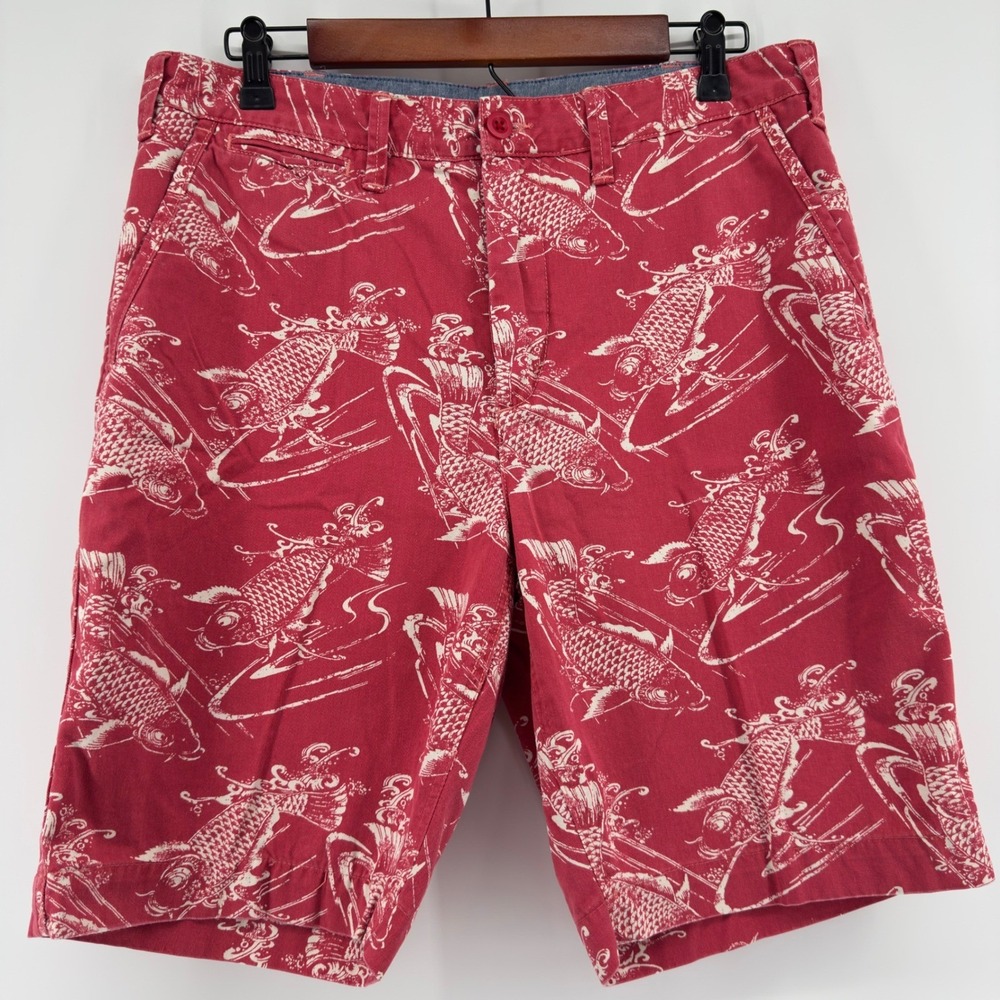 Polo Ralph Lauren Shorts Mens 33 Red Koi Fish Print Relaxed Fit Cotton Chino
